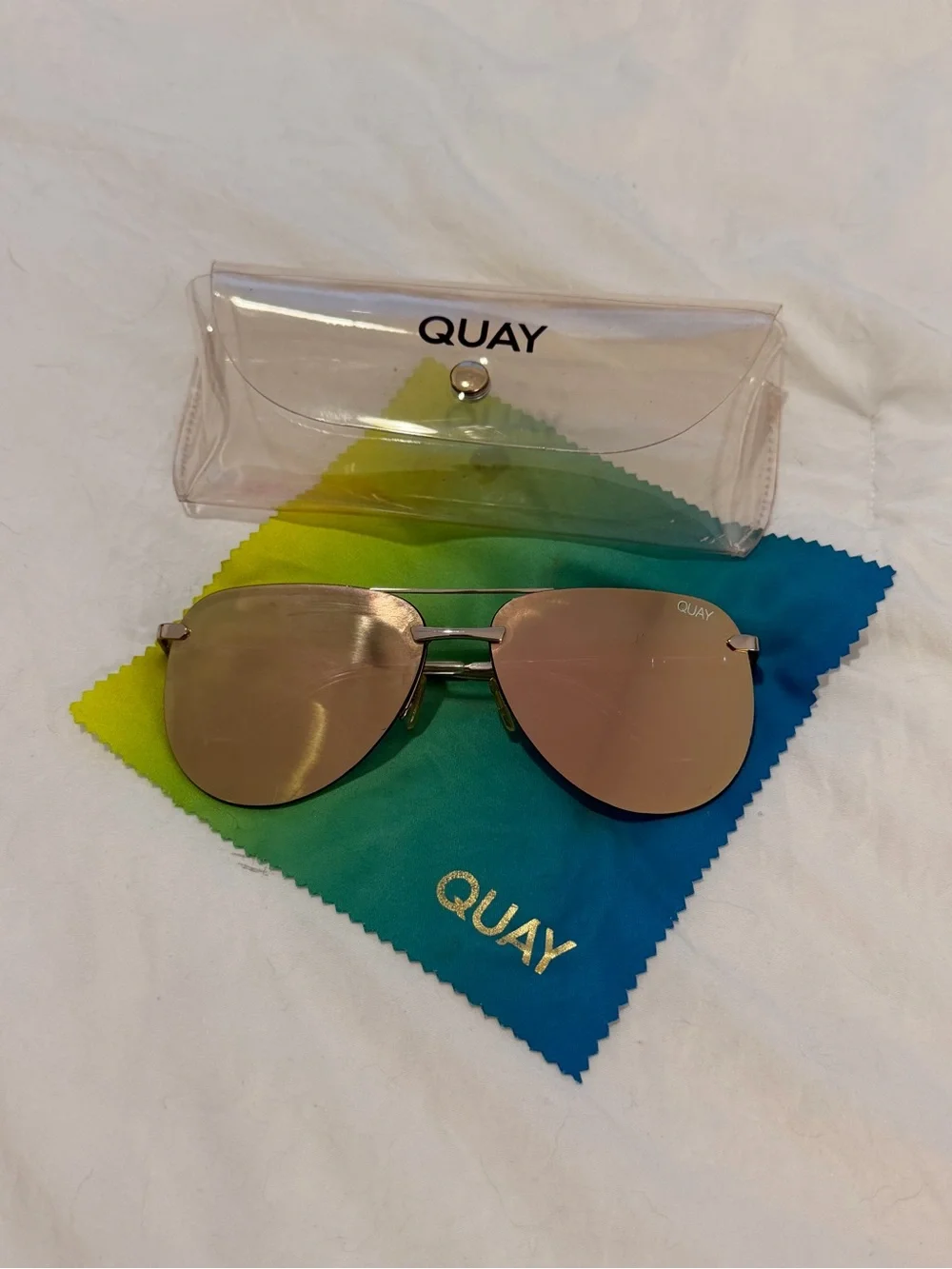 Quay Australia Rose Gold Rimless Mirrored Sunglasses
